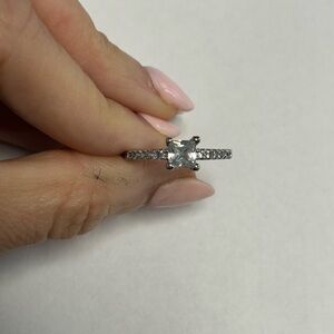 Sterling Silver White CZ Engagement Ring Size #7.5